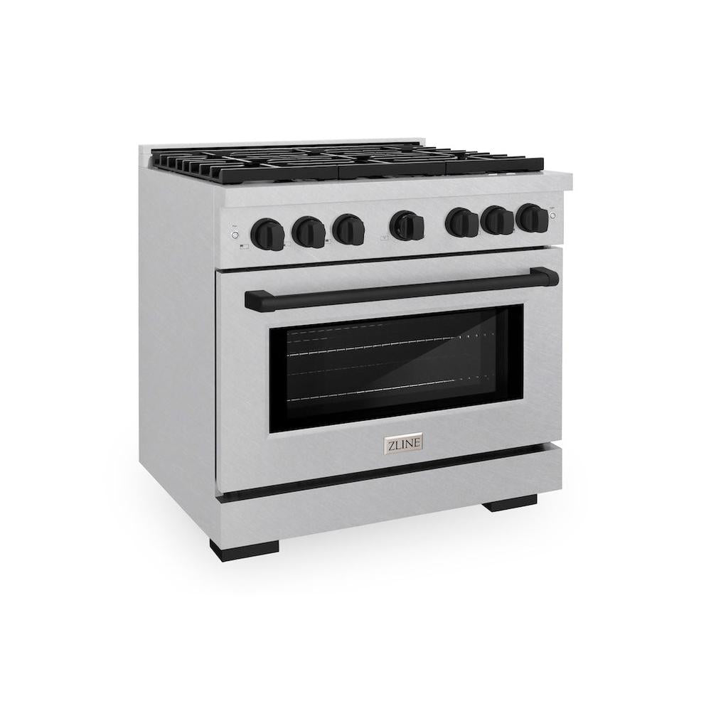 AutographEdition 36 in. 5.2 cu. ft. 6 Burner Gas Range with Convection Gas Oven in DuraSnow Stainless Steel and Matte Black Accents - (SGRSZ36MB) -