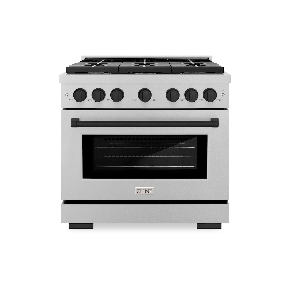AutographEdition 36 in. 5.2 cu. ft. 6 Burner Gas Range with Convection Gas Oven in DuraSnow Stainless Steel and Matte Black Accents - (SGRSZ36MB) -