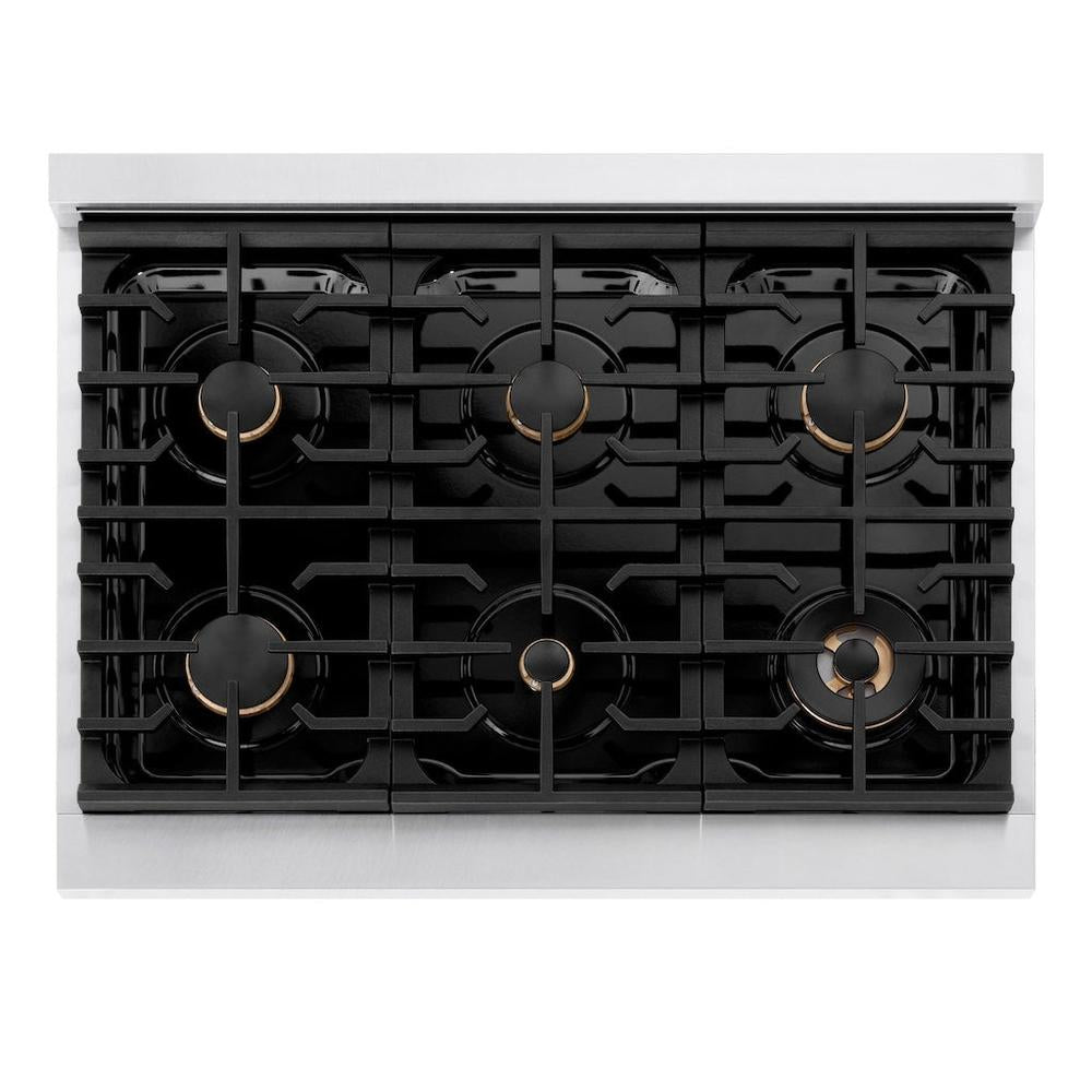 AutographEdition 36 in. 5.2 cu. ft. 6 Burner Gas Range with Convection Gas Oven in DuraSnow Stainless Steel and Matte Black Accents - (SGRSZ36MB) -