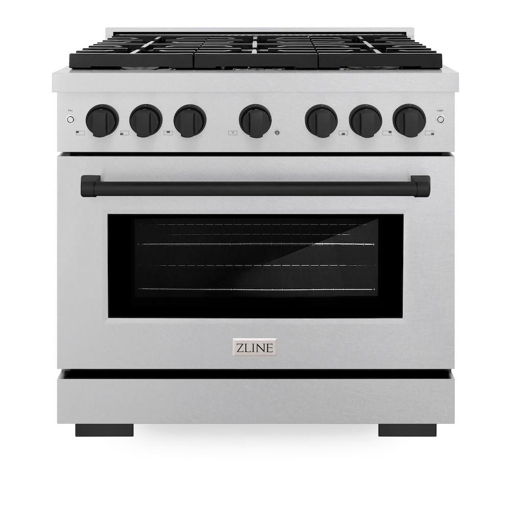 AutographEdition 36 in. 5.2 cu. ft. 6 Burner Gas Range with Convection Gas Oven in DuraSnow Stainless Steel and Matte Black Accents - (SGRSZ36MB) -