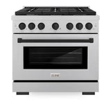 AutographEdition 36 in. 5.2 cu. ft. 6 Burner Gas Range with Convection Gas Oven in DuraSnow Stainless Steel and Matte Black Accents - (SGRSZ36MB) -