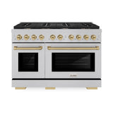 AutographEdition 48 in. 6.7 cu. ft. 8 Burner Double Oven Gas Range in DuraSnow Stainless Steel and Champagne Bronze Accents - (SGRSZ48CB) -