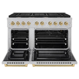 AutographEdition 48 in. 6.7 cu. ft. 8 Burner Double Oven Gas Range in DuraSnow Stainless Steel and Champagne Bronze Accents - (SGRSZ48CB) -