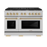 AutographEdition 48 in. 6.7 cu. ft. 8 Burner Double Oven Gas Range in DuraSnow Stainless Steel and Polished Gold Accents - (SGRSZ48G) -