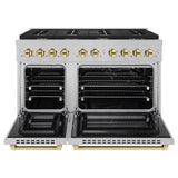 AutographEdition 48 in. 6.7 cu. ft. 8 Burner Double Oven Gas Range in DuraSnow Stainless Steel and Polished Gold Accents - (SGRSZ48G) -
