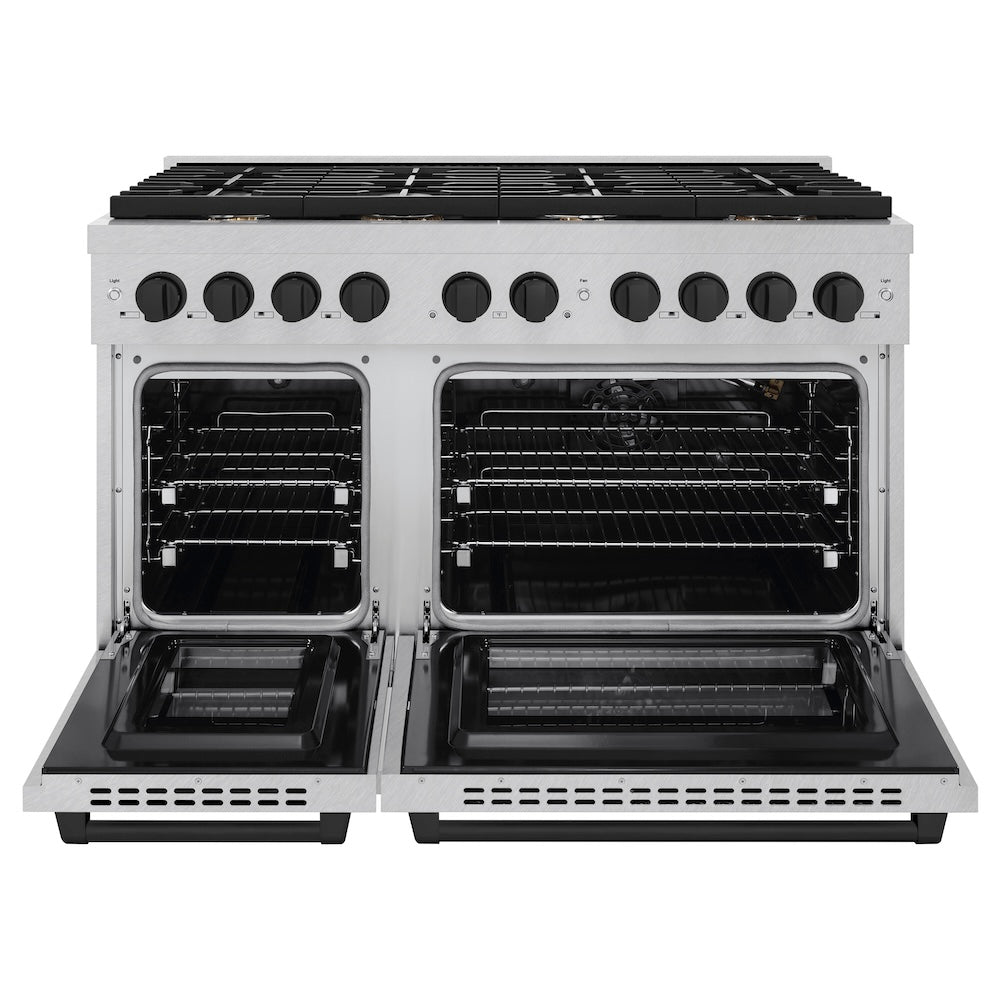 AutographEdition 48 in. 6.7 cu. ft. 8 Burner Double Oven Gas Range in DuraSnow Stainless Steel and Matte Black Accents - (SGRSZ48MB) -