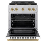 AutographEdition 30 in. 4.2 cu. ft. 4 Burner Gas Range with Convection Gas Oven in DuraSnow Stainless Steel with White Matte Door and Champagne Bronze Accents - (SGRSZWM30CB) -