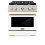 AutographEdition 30 in. 4.2 cu. ft. 4 Burner Gas Range with Convection Gas Oven in DuraSnow Stainless Steel with White Matte Door and Champagne Bronze Accents - (SGRSZWM30CB) -