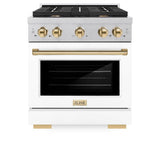 AutographEdition 30 in. 4.2 cu. ft. 4 Burner Gas Range with Convection Gas Oven in DuraSnow Stainless Steel with White Matte Door and Polished Gold Accents - (SGRSZWM30G) -