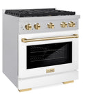 AutographEdition 30 in. 4.2 cu. ft. 4 Burner Gas Range with Convection Gas Oven in DuraSnow Stainless Steel with White Matte Door and Polished Gold Accents - (SGRSZWM30G) -