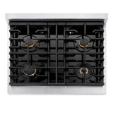 AutographEdition 30 in. 4.2 cu. ft. 4 Burner Gas Range with Convection Gas Oven in DuraSnow Stainless Steel with White Matte Door and Polished Gold Accents - (SGRSZWM30G) -