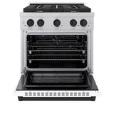 AutographEdition 30 in. 4.2 cu. ft. 4 Burner Gas Range with Convection Gas Oven in DuraSnow Stainless Steel with White Matte Door and Matte Black Accents - (SGRSZWM30MB) -