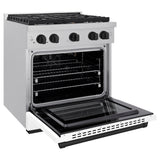 AutographEdition 30 in. 4.2 cu. ft. 4 Burner Gas Range with Convection Gas Oven in DuraSnow Stainless Steel with White Matte Door and Matte Black Accents - (SGRSZWM30MB) -
