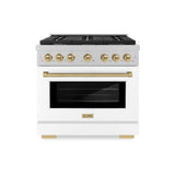 AutographEdition 36 in. 5.2 cu. ft. 6 Burner Gas Range with Convection Gas Oven in DuraSnow Stainless Steel with White Matte Door and Champagne Bronze Accents - (SGRSZWM36CB) -