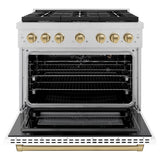 AutographEdition 36 in. 5.2 cu. ft. 6 Burner Gas Range with Convection Gas Oven in DuraSnow Stainless Steel with White Matte Door and Champagne Bronze Accents - (SGRSZWM36CB) -