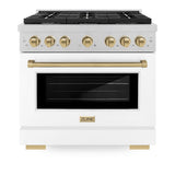 AutographEdition 36 in. 5.2 cu. ft. 6 Burner Gas Range with Convection Gas Oven in DuraSnow Stainless Steel with White Matte Door and Champagne Bronze Accents - (SGRSZWM36CB) -