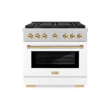 AutographEdition 36 in. 5.2 cu. ft. 6 Burner Gas Range with Convection Gas Oven in DuraSnow Stainless Steel with White Matte Door and Polished Gold Accents - (SGRSZWM36G) -