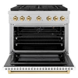 AutographEdition 36 in. 5.2 cu. ft. 6 Burner Gas Range with Convection Gas Oven in DuraSnow Stainless Steel with White Matte Door and Polished Gold Accents - (SGRSZWM36G) -
