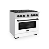 AutographEdition 36 in. 5.2 cu. ft. 6 Burner Gas Range with Convection Gas Oven in DuraSnow Stainless Steel with White Matte Door and Matte Black Accents - (SGRSZWM36MB) -