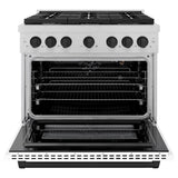 AutographEdition 36 in. 5.2 cu. ft. 6 Burner Gas Range with Convection Gas Oven in DuraSnow Stainless Steel with White Matte Door and Matte Black Accents - (SGRSZWM36MB) -
