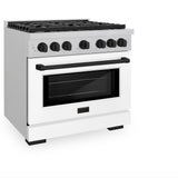 AutographEdition 36 in. 5.2 cu. ft. 6 Burner Gas Range with Convection Gas Oven in DuraSnow Stainless Steel with White Matte Door and Matte Black Accents - (SGRSZWM36MB) -