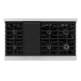 AutographEdition 48 in. 6.7 cu. ft. 8 Burner Double Oven Gas Range in DuraSnow Stainless Steel with White Matte Doors and Champagne Bronze Accents - (SGRSZWM48CB) -