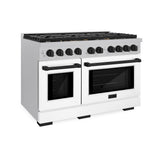 AutographEdition 48 in. 6.7 cu. ft. 8 Burner Double Oven Gas Range in DuraSnow Stainless Steel with White Matte Doors and Matte Black Accents - (SGRSZWM48MB) -