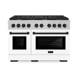 AutographEdition 48 in. 6.7 cu. ft. 8 Burner Double Oven Gas Range in DuraSnow Stainless Steel with White Matte Doors and Matte Black Accents - (SGRSZWM48MB) -