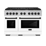 AutographEdition 48 in. 6.7 cu. ft. 8 Burner Double Oven Gas Range in DuraSnow Stainless Steel with White Matte Doors and Matte Black Accents - (SGRSZWM48MB) -