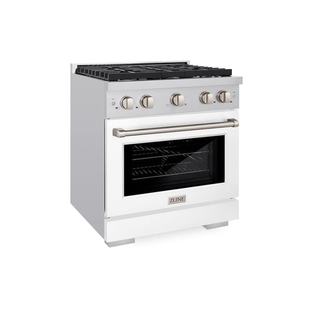 30in. 4.2 cu. ft. 4 Burner Gas Range with Convection Gas Oven in Stainless Steel with White Matte Door - (SGRWM30) -