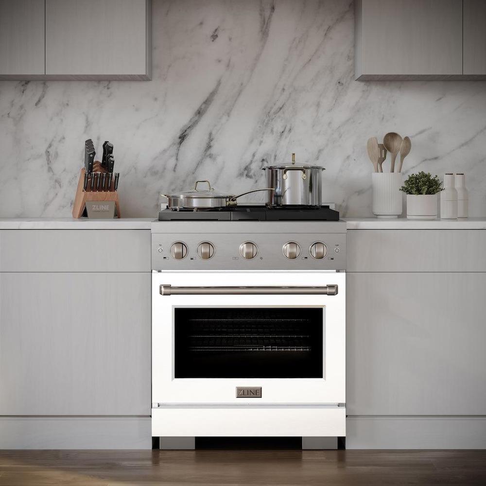 30in. 4.2 cu. ft. 4 Burner Gas Range with Convection Gas Oven in Stainless Steel with White Matte Door - (SGRWM30) -