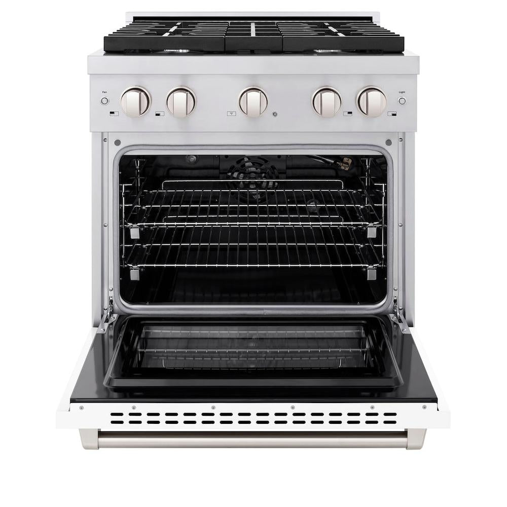 30in. 4.2 cu. ft. 4 Burner Gas Range with Convection Gas Oven in Stainless Steel with White Matte Door - (SGRWM30) -