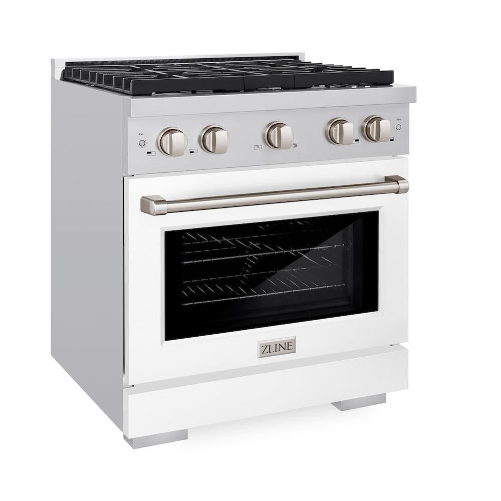 30in. 4.2 cu. ft. 4 Burner Gas Range with Convection Gas Oven in Stainless Steel with White Matte Door - (SGRWM30) -