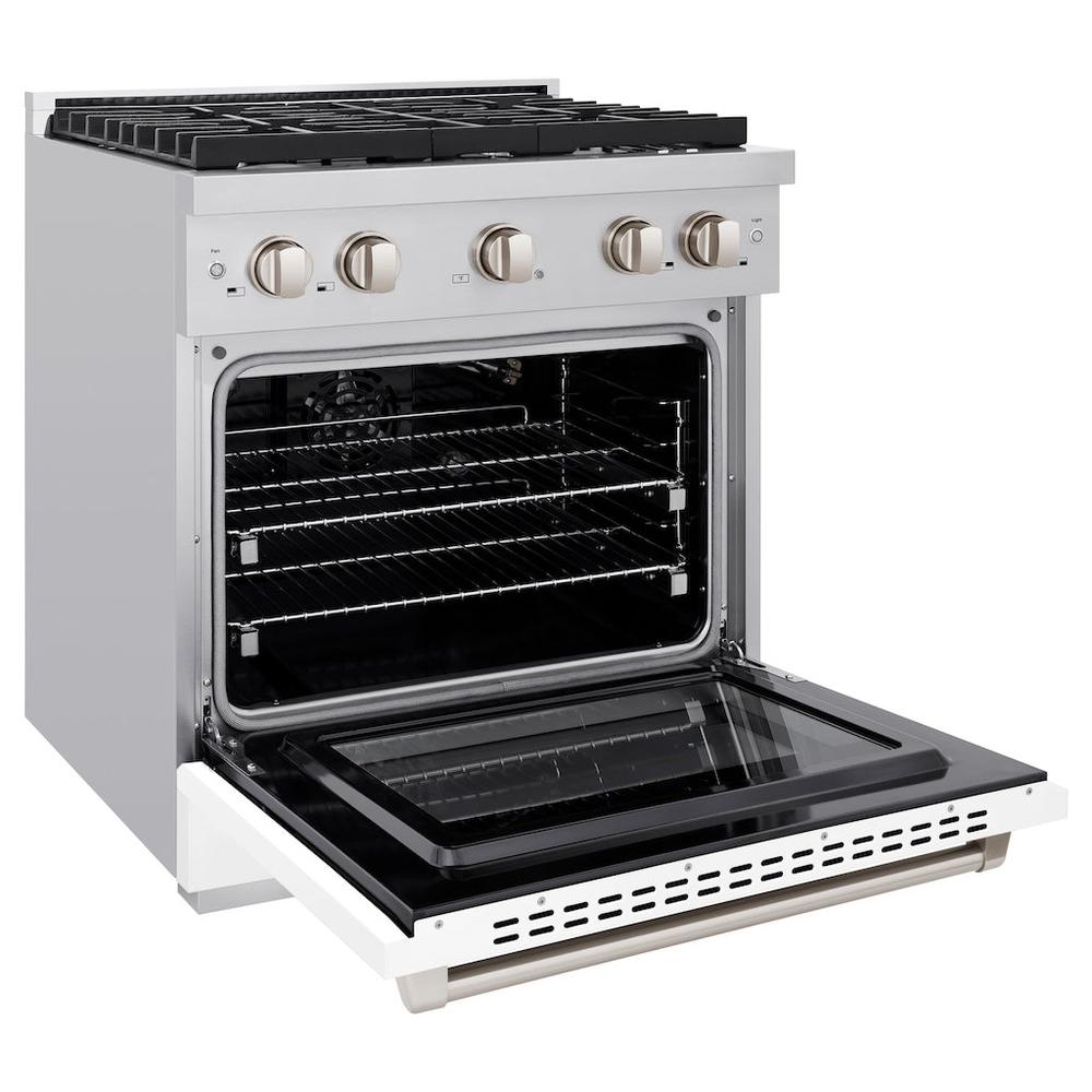 30in. 4.2 cu. ft. 4 Burner Gas Range with Convection Gas Oven in Stainless Steel with White Matte Door - (SGRWM30) -
