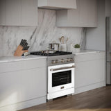 30in. 4.2 cu. ft. 4 Burner Gas Range with Convection Gas Oven in Stainless Steel with White Matte Door - (SGRWM30) -