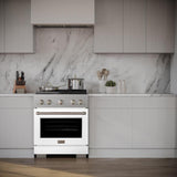 30in. 4.2 cu. ft. 4 Burner Gas Range with Convection Gas Oven in Stainless Steel with White Matte Door - (SGRWM30) -