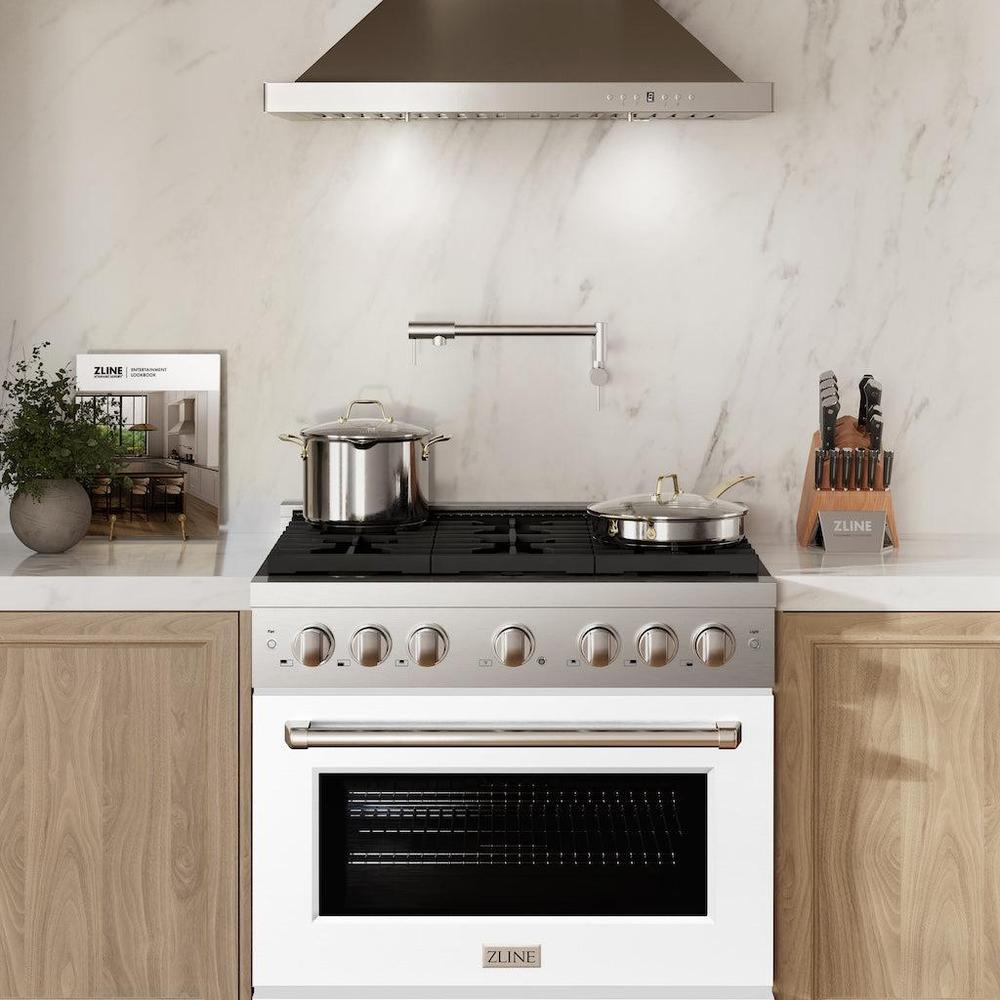 36in. 5.2 cu. ft. 6 Burner Gas Range with Convection Gas Oven in Stainless Steel with White Matte Door - (SGRWM36) -