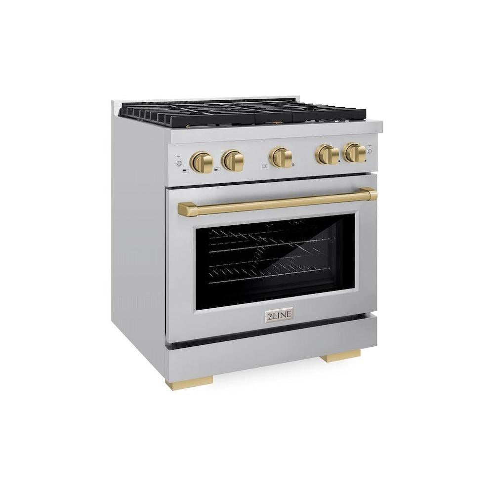 AutographEdition 30 in. 4.2 cu. ft. 4 Burner Gas Range with Convection Gas Oven in Stainless Steel and Champagne Bronze Accents - (SGRZ30CB) -