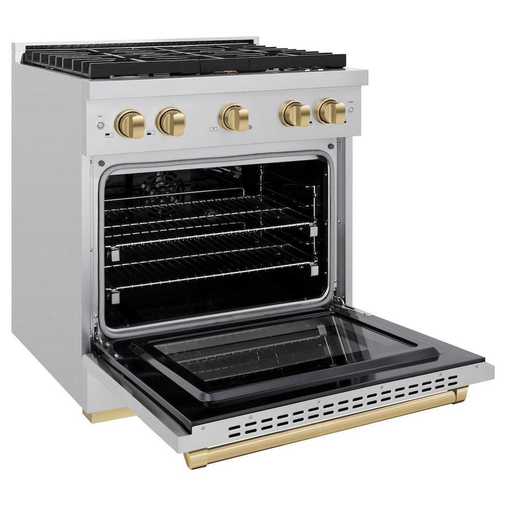 AutographEdition 30 in. 4.2 cu. ft. 4 Burner Gas Range with Convection Gas Oven in Stainless Steel and Champagne Bronze Accents - (SGRZ30CB) -