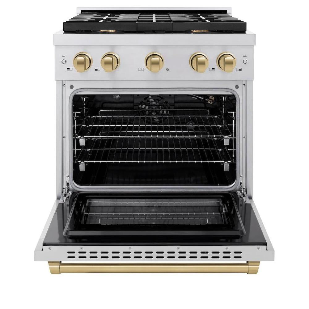 AutographEdition 30 in. 4.2 cu. ft. 4 Burner Gas Range with Convection Gas Oven in Stainless Steel and Champagne Bronze Accents - (SGRZ30CB) -