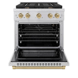 AutographEdition 30 in. 4.2 cu. ft. 4 Burner Gas Range with Convection Gas Oven in Stainless Steel and Champagne Bronze Accents - (SGRZ30CB) -