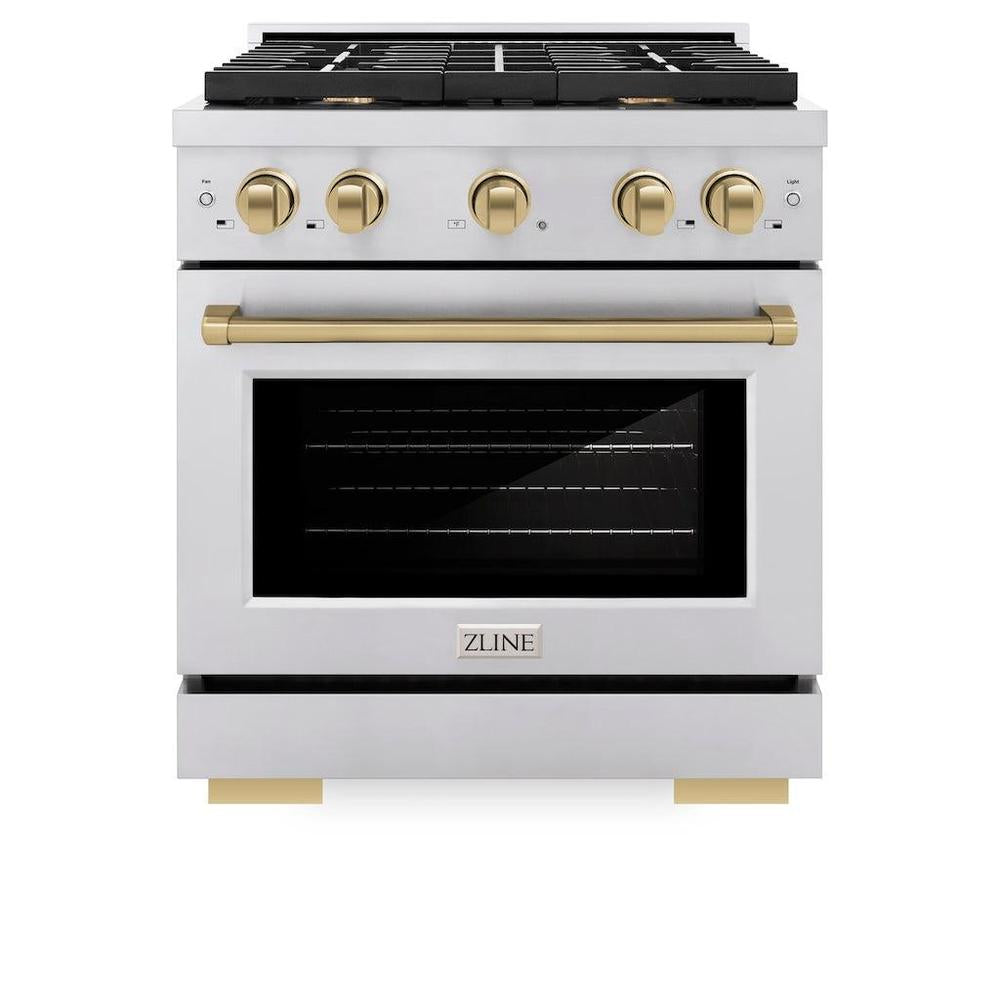 AutographEdition 30 in. 4.2 cu. ft. 4 Burner Gas Range with Convection Gas Oven in Stainless Steel and Champagne Bronze Accents - (SGRZ30CB) -