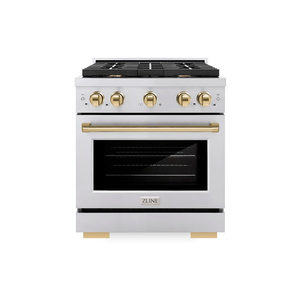 AutographEdition 30 in. 4.2 cu. ft. 4 Burner Gas Range with Convection Gas Oven in Stainless Steel and Polished Gold Accents - (SGRZ30G) -