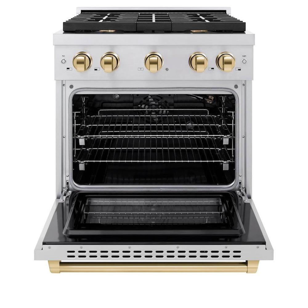 AutographEdition 30 in. 4.2 cu. ft. 4 Burner Gas Range with Convection Gas Oven in Stainless Steel and Polished Gold Accents - (SGRZ30G) -