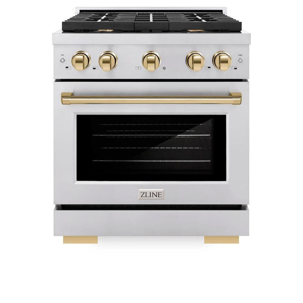 AutographEdition 30 in. 4.2 cu. ft. 4 Burner Gas Range with Convection Gas Oven in Stainless Steel and Polished Gold Accents - (SGRZ30G) -