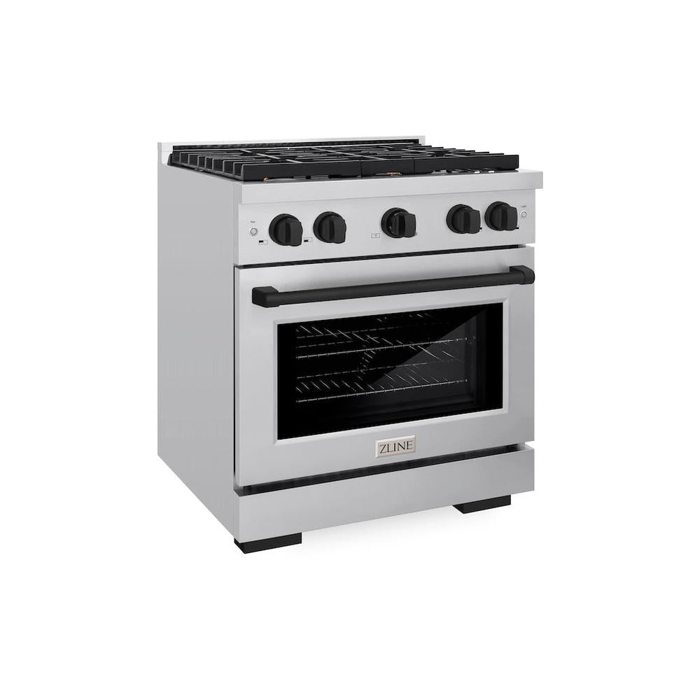 AutographEdition 30 in. 4.2 cu. ft. 4 Burner Gas Range with Convection Gas Oven in Stainless Steel and Matte Black Accents - (SGRZ30MB) -