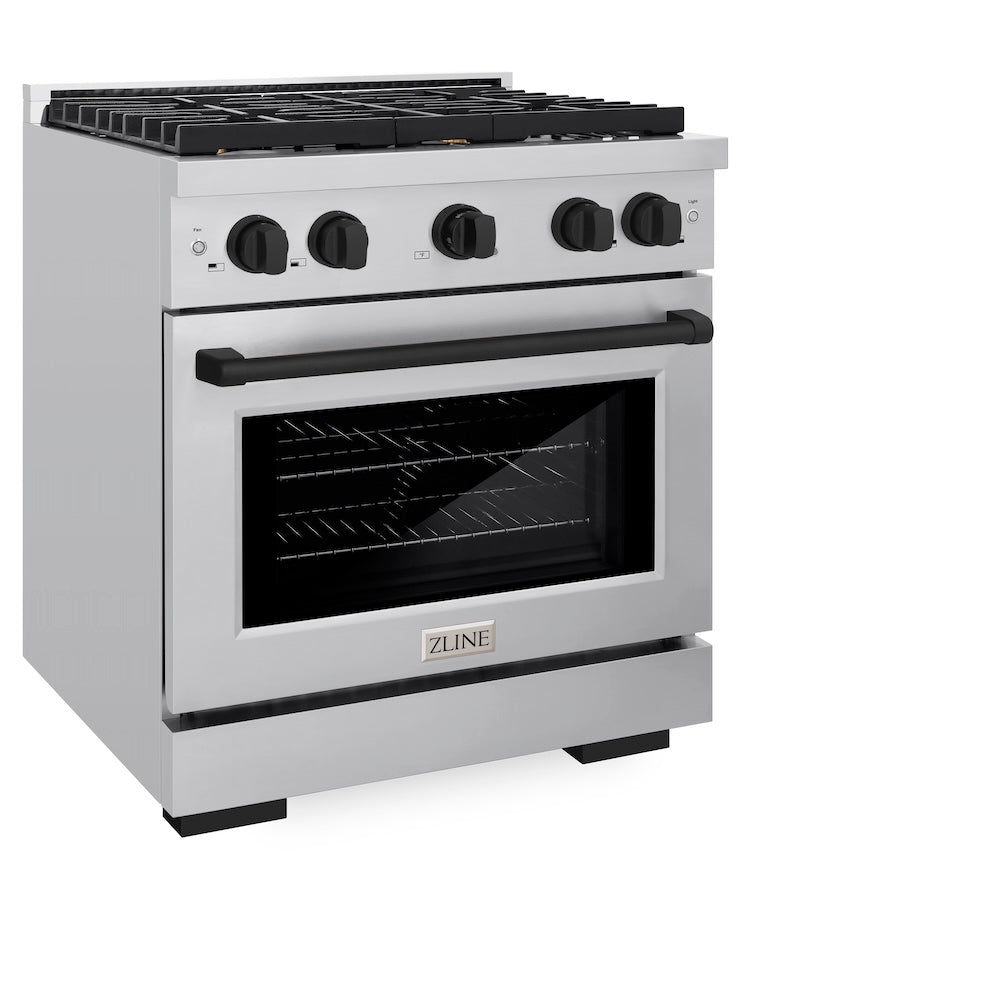 AutographEdition 30 in. 4.2 cu. ft. 4 Burner Gas Range with Convection Gas Oven in Stainless Steel and Matte Black Accents - (SGRZ30MB) -