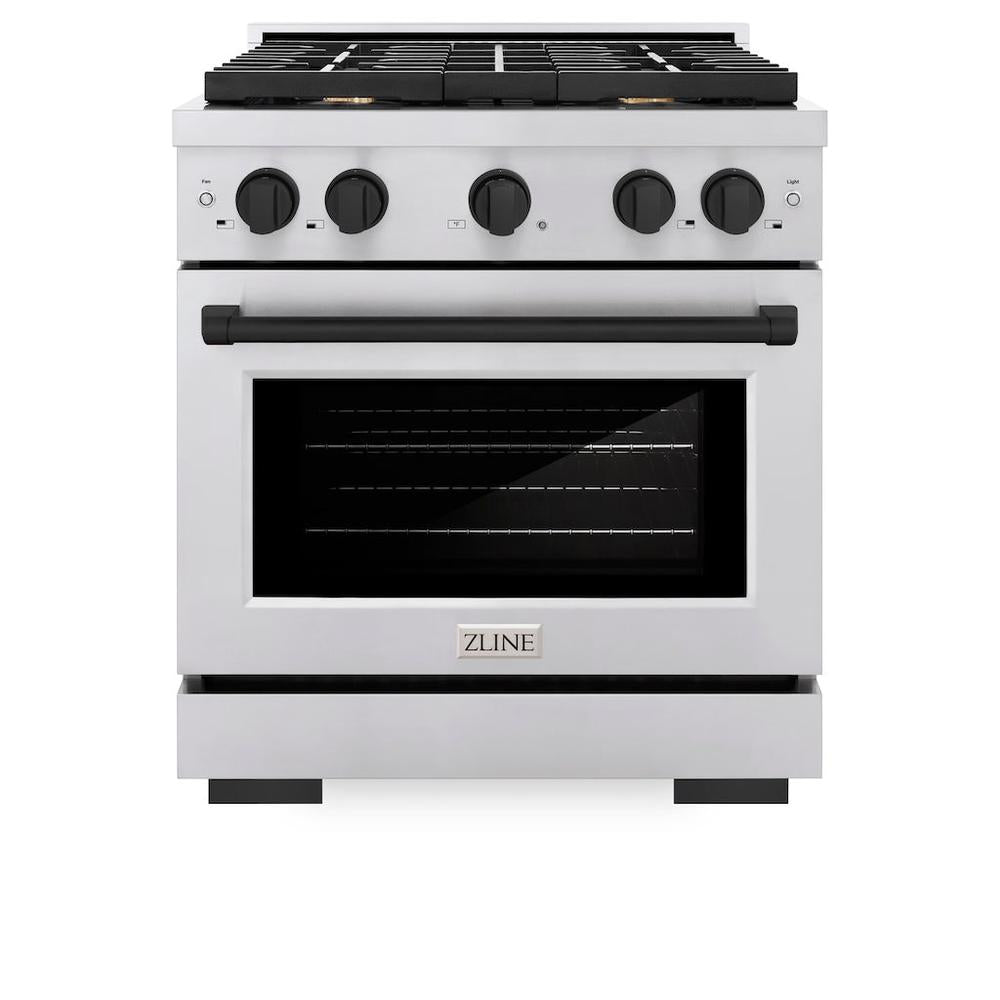 AutographEdition 30 in. 4.2 cu. ft. 4 Burner Gas Range with Convection Gas Oven in Stainless Steel and Matte Black Accents - (SGRZ30MB) -