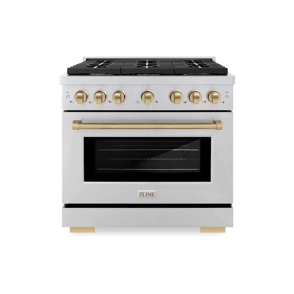 AutographEdition 36 in. 5.2 cu. ft. 6 Burner Gas Range with Convection Gas Oven in Stainless Steel and Champagne Bronze Accents - (SGRZ36CB) -