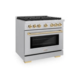 AutographEdition 36 in. 5.2 cu. ft. 6 Burner Gas Range with Convection Gas Oven in Stainless Steel and Polished Gold Accents - (SGRZ36G) -